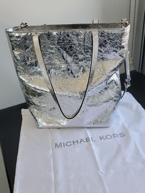 Michael Kors Crinkled Silver Metallic Tote